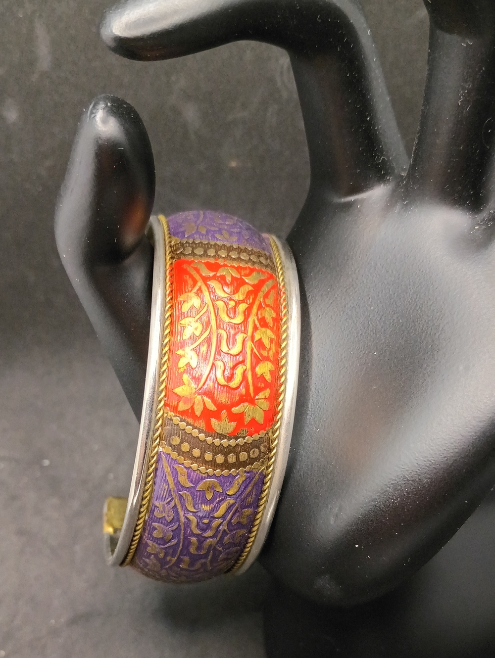 Red and Purple Enamel Cuff Bracelet with Gold Accents